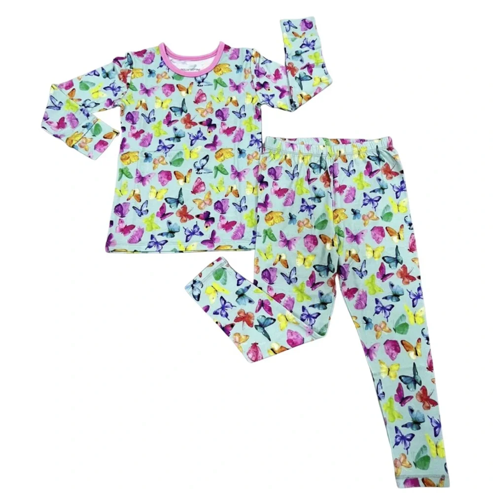 Macaron + Me Rainbow Butterflies Long Sleeve Bamboo Pajama Set 2T 3T 4T 5T